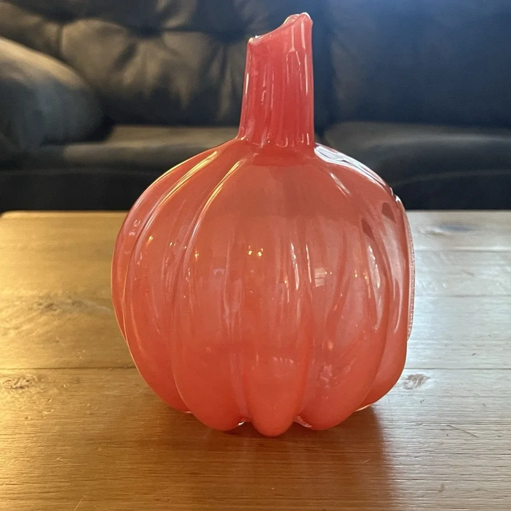 Smith and Hawkin Poland Handmade Art Glass Orange Pumpkin Fall Decor Candle Dish